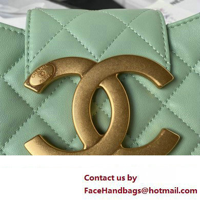 Chanel Lambskin  &  Gold-Tone Metal large Messenger Bag AS4610 mint green 2024